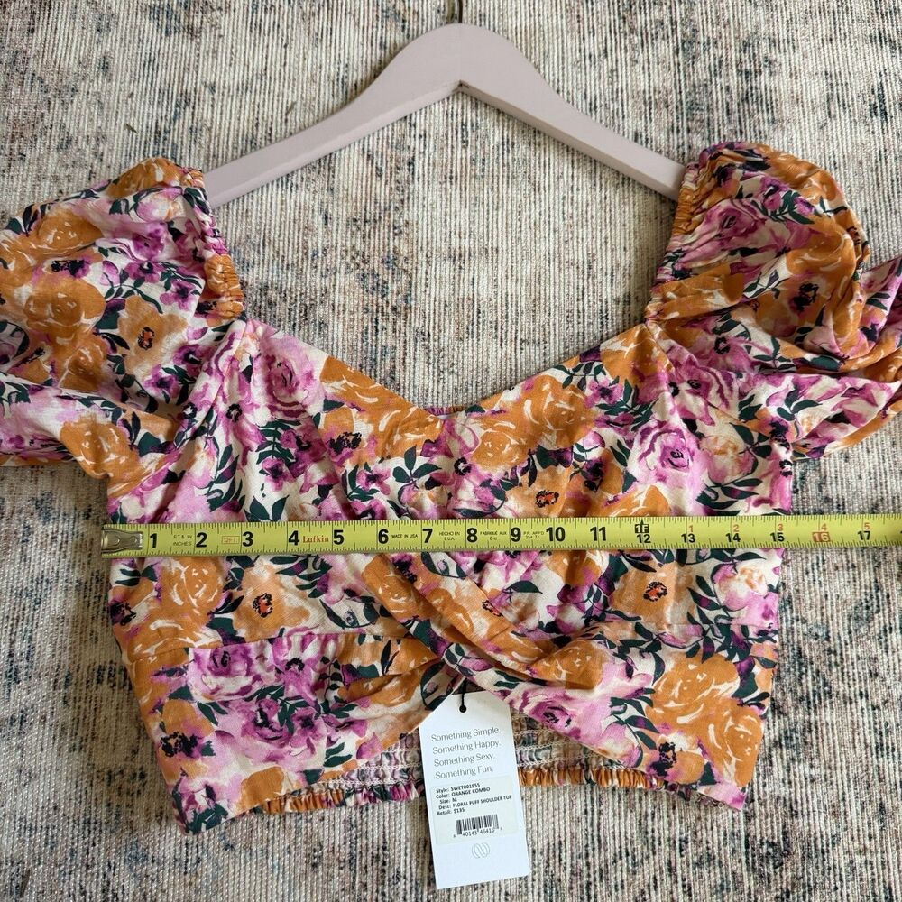 NWT Something Navy Linen Blend Set Crop Blouse Printed Flare Leg Pants Sz Medium - Picture 6 of 16